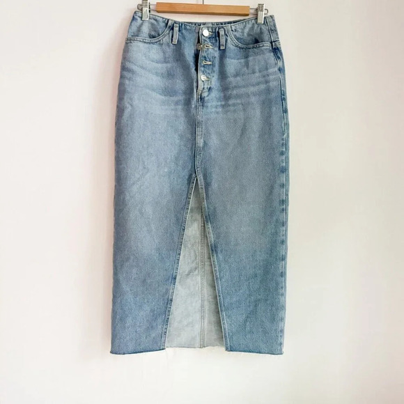 Zara Medium Wash Maxi Denim JEan Skirt Button fly M - Picture 2 of 7